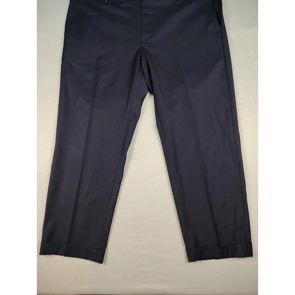 Zanella Devan 100% Wool Dress Pants Mens 46x28.5 Navy Made Italy Cuffed Office